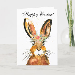 Carte De Remerciements Aquarelle mignonne Lapin Lapin Lièvre Pâques Flora