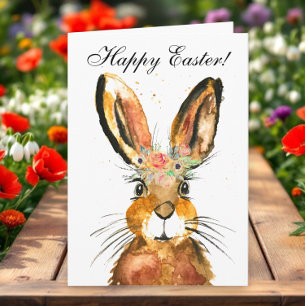 Carte De Remerciements Aquarelle mignonne Lapin Lapin Lièvre Pâques Flora