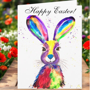 Carte De Remerciements Aquarelle mignonne Lapin Lapin Lièvre Pâques Flora