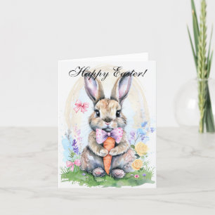 Carte De Remerciements Aquarelle mignonne Lapin Lapin Lièvre Pâques Flora