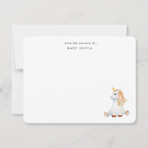 Carte De Remerciements Aquarelle mignonne Unicorn Baby girl