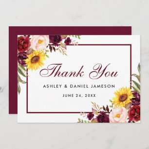 Carte De Remerciements Aquarelle Mixte Floral Bourgogne Mariage
