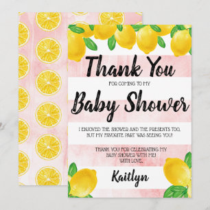 Carte De Remerciements Aquarelle moderne Baby shower citronnier