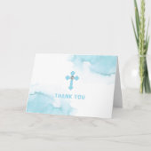 Carte De Remerciements Aquarelle moderne Bleu BOY Communion Baptême (Devant)