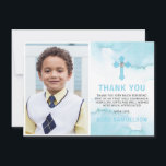 Carte De Remerciements Aquarelle moderne Bleu GARÇON Sainte Communion<br><div class="desc">Envoyez ces invitations modernes mais élégantes de la première sainte communion,  des cartes de remerciement à vos invités.  Aquarelle bleu pastel clair sur arrière - plan blanc.  Cartes modifiables - personnalisez-les en ajoutant votre texte. Parfait pour tous les thèmes de fête.</div>