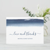 Carte De Remerciements Aquarelle moderne Mariage bleu marine (Debout devant)