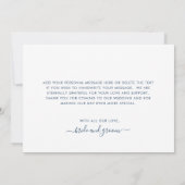 Carte De Remerciements Aquarelle moderne Mariage bleu marine (Dos)