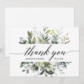 Carte De Remerciements Aquarelle moderne Mariage de calligraphie verte (Devant / Derrière)