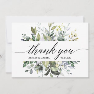 Carte De Remerciements Aquarelle moderne Mariage de calligraphie verte