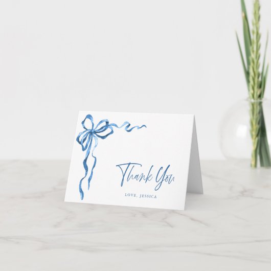 Carte De Remerciements Aquarelle moderne simple Bleu main tiré Bow (Devant)