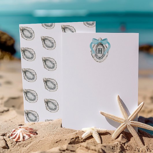 Carte De Remerciements Aquarelle Monogramme Côte Bleu Bow Huître