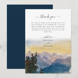 Carte De Remerciements Aquarelle Montagnes Bleues Pin Mariage