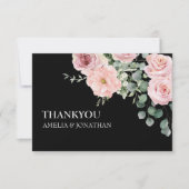 Carte De Remerciements Aquarelle noire et rose moderne Mariage floral (Devant)