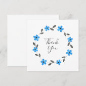 Carte De Remerciements Aquarelle noire gris bleu Fleur (Devant / Derrière)