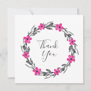 Carte De Remerciements Aquarelle noire gris rose chaud