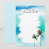 Carte De Remerciements Aquarelle Ocean Beach Palm Tree Note personnalisée (Devant / Derrière)