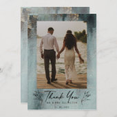 Carte De Remerciements Aquarelle océanique moderne avec photo or (Devant / Derrière)