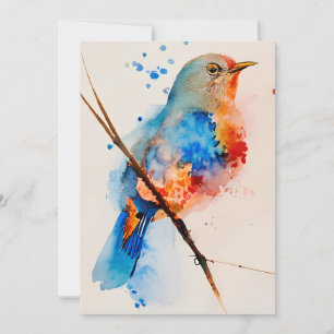 Carte De Remerciements Aquarelle Oiseau Peinture Toile Mur Art Bleu Oisea