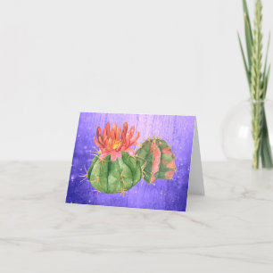 Carte De Remerciements Aquarelle Orange Blooming Cactus Purple