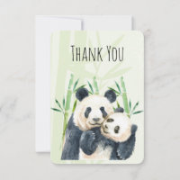 Aquarelle Panda Ours Maman & Bébé en Bambou