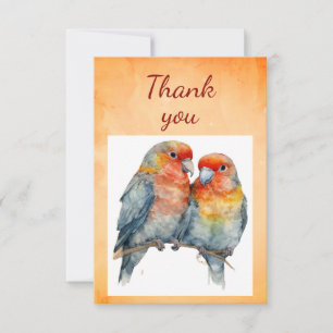 Carte De Remerciements Aquarelle Parrot mou Oiseau Couple Art