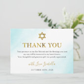 Carte De Remerciements Aquarelle Pastel Blue Gold Bat mitzvah (Debout devant)