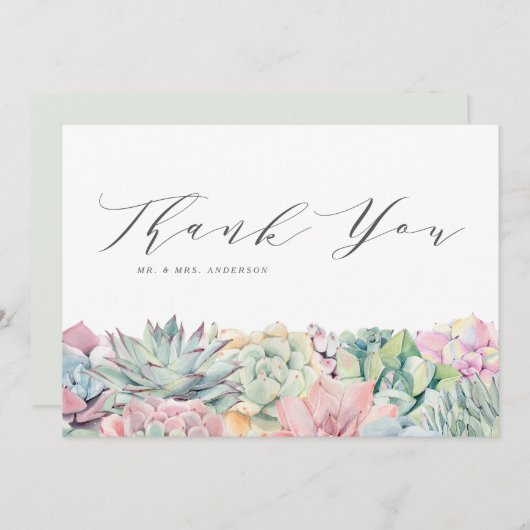 Carte De Remerciements Aquarelle Pastel Succulents Mariage Garland (Devant / Derrière)