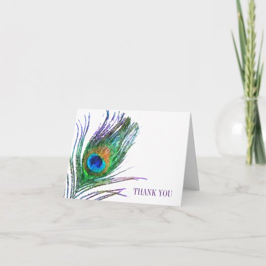 Carte De Remerciements Aquarelle Peacock Feather (Devant)