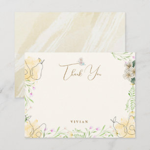 Carte De Remerciements Aquarelle Pear Floral Garden Baby shower noir