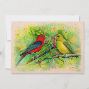 Carte De Remerciements Aquarelle Pecil Art Pecil couleur Scarlet Tanagers