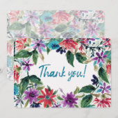 Carte De Remerciements Aquarelle perdue Fleurs peintes | (Devant / Derrière)