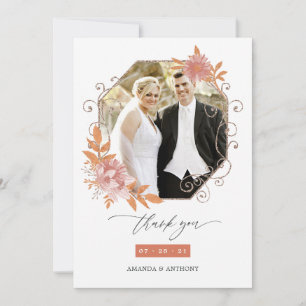 Carte De Remerciements Aquarelle photo Mariage en terre cuite géométrique