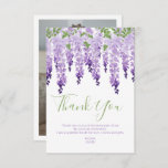 Carte De Remerciements Aquarelle photo Wisteria | BAT MITZVAH<br><div class="desc">Ce design présente d'élégantes fleurs de glycine aquarelle en lavande douce et violette avec des feuilles verts sur un arrière - plan blanc avec votre message de Merci Bat mitzvah ci-dessous. Au verso, ajoutez votre photo préférée. Personnalisez en modifiant le texte dans les zones de texte et en ajoutant votre...</div>