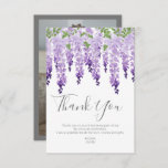 Carte De Remerciements Aquarelle photo Wisteria | BAT MITZVAH<br><div class="desc">Ce design présente d'élégantes fleurs de glycine aquarelle en lavande douce et violette avec des feuilles verts sur un arrière - plan blanc avec votre message de Merci Bat mitzvah ci-dessous. Au verso, ajoutez votre photo préférée. Personnalisez en modifiant le texte dans les zones de texte et en ajoutant votre...</div>