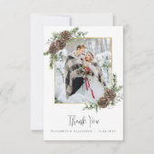 Carte De Remerciements Aquarelle Pine Cône Elégant Mariage d'hiver Photo (Devant)