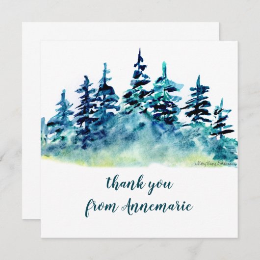 Carte De Remerciements Aquarelle Pinède Forêt Rustique Tirée À La Main (Devant / Derrière)
