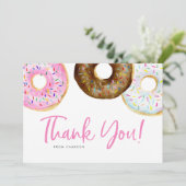 Carte De Remerciements Aquarelle Pink and Chocolate Donuts Anniversaire (Debout devant)