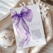 Carte De Remerciements Aquarelle pourpre Bow bébé dans le Baby shower en