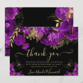 Carte De Remerciements Aquarelle Purple et Or Fleurs Douces 16 (Devant / Derrière)