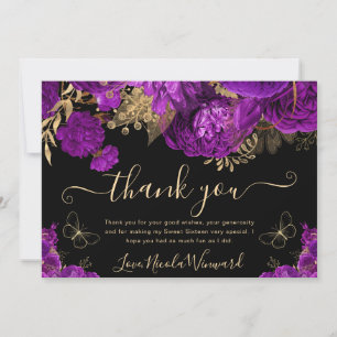 Carte De Remerciements Aquarelle Purple et Or Fleurs Douces 16