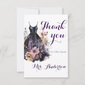 Carte De Remerciements Aquarelle robe noire violet douche nuptiale (Devant)