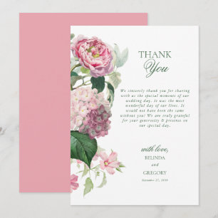 Carte De Remerciements Aquarelle romantique Fleurs roses Mariage de jardi