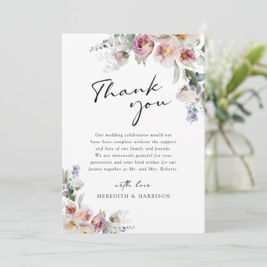 Carte De Remerciements Aquarelle romantique Floral Eucalyptus Mariage (Debout devant)