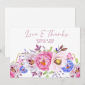 Carte De Remerciements Aquarelle Romantique Mariage (Devant / Derrière)