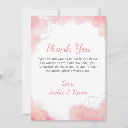 Carte De Remerciements Aquarelle rose (Devant)