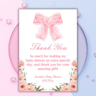 Carte De Remerciements aquarelle rose arc botanique baby shower fille