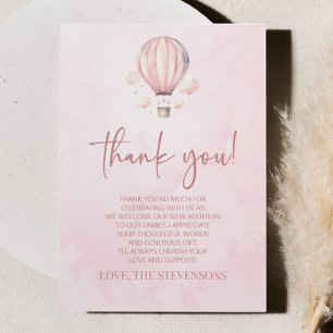 Carte De Remerciements Aquarelle rose Baby shower à air chaud