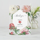 Carte De Remerciements Aquarelle rose blanc pivoines Mariage (Debout devant)