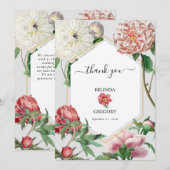 Carte De Remerciements Aquarelle rose blanc pivoines Mariage (Devant / Derrière)