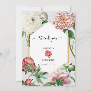 Carte De Remerciements Aquarelle rose blanc pivoines Mariage